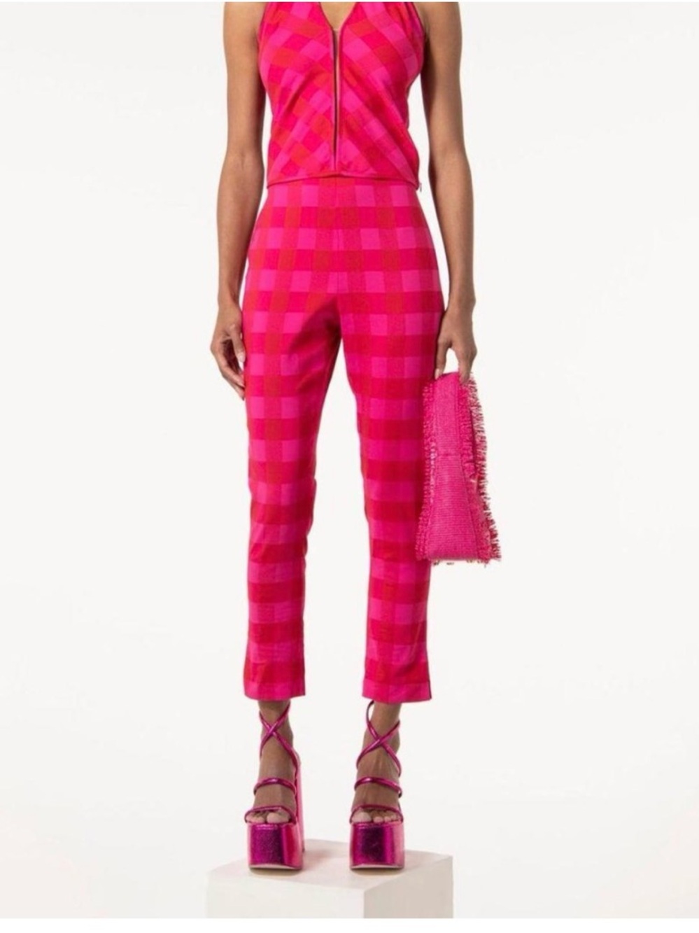 NEW Cult Gaia Hot Pink Plaid Check Halter Top